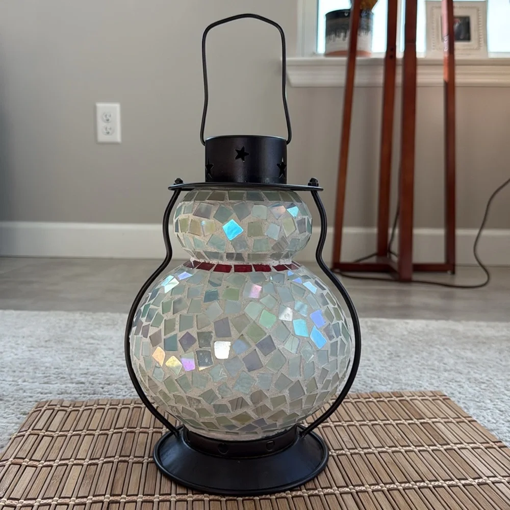 *LIKE NEW* Mosaic Tile Snowman Lantern - Adorable